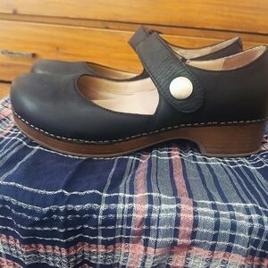 Dansko Black Leather Mary Jane Clogs